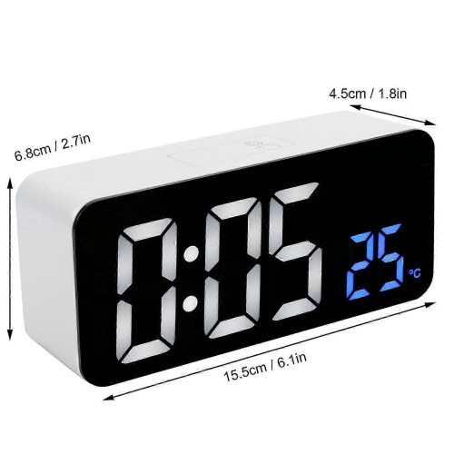 Digital Alarm Clock Bedside Multifunctional Electronic Mirror Temp Detect Sound Control Office 2