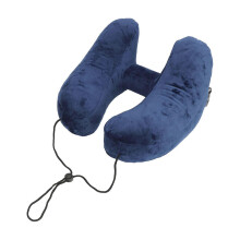 H-Shaped Travel Neck Pillow Inflatable Nap Cushion with Hood Compact Design Navy Blue Enhanced Comfort for Long Flights Road Trips Outd