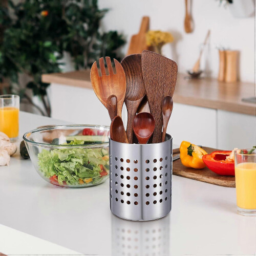 Stainless Steel Utensil Holder Set, RustResistant Kitchen Organizer for Countertop, 3 Pack Silver 1