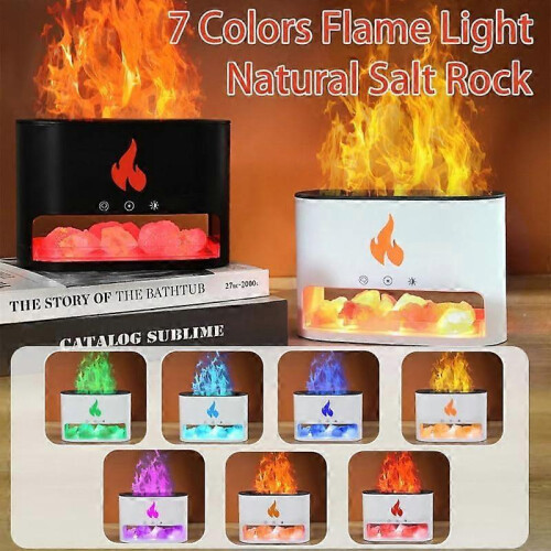 Color Flame Air Humidifiers With LED Night Light, Crystal Salt Rock Mist Sprayer, USB Plug, Essential Oils Diffuser for Home