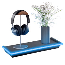 GEEZY Black Floating Shelf Blue Wall Mounted LED Neon Light for Gaming Bedroom Display