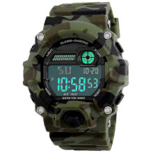 Digitaal horloge voor kinderen, groot scherm in militaire stijl - alarm, timer, schokbestendig en 5 waterdichte bandjes.
