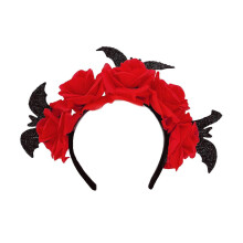 Bat Rose Flower Headband for Adult Teens Dark Series Roleplay Costume Hairband Party Photo Props Halloween Headpiece Red