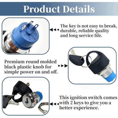 Ignition Switch with Key, Replacement Mobility Scooter Spare Start On/Off Ignition Switch with 2 Keys for Pride 1