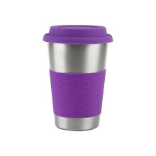 500 ml roestvrijstalen bierbeker/reisbeker/koffiemok met siliconen hoes (paars)