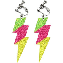 Clip-Ohrringe für Damen (ohne Ohrlöcher), Acryl-Ohrhänger in Blitzform, Neon-Retro-Schmuck im Stil der 80er und 90er Jahre – perfekt