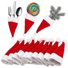 Mini Christmas Hats Christmas Cutlery Tableware Holders Mini Santa Hats For Silverware Holders, Candy Covers, Wine Bottle Decor