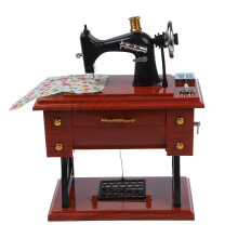 Caja de música mecánica de cuerda estilo mini máquina de coser vintage