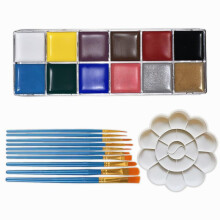 (C) 12 Colors Body Paint Halloween Easter Fan Face Paint Kit Safe Non-Toxic Washable Body Face Paint