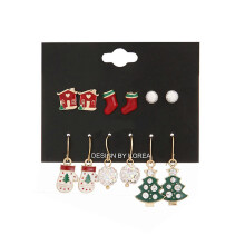 Conjunto de 6 pares de delicados pendientes navideños con forma de guantes pequeños, pendientes de casa y árbol de Navidad, pendientes