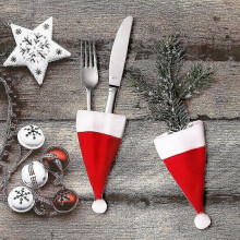 Mini Christmas Hats Christmas Cutlery Tableware Holders Mini Santa Hats For Silverware Holders, Candy Covers, Wine Bottle Decor