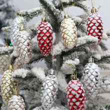 5Pcs Christmas Painted Pine Cone Balls Hanging Pendants Merry Christmas Tree Decoration for Home Xmas Ornament Gift Navidad