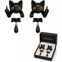 Orecchino a forma di gatto nero con dito medio, divertente stile gotico, regalo per Halloween da donna