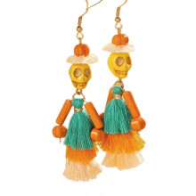 Orecchini a forma di teschio e rosa con nappe di perline, gioielli per le orecchie a tema Halloween per donna, accessorio per le vacanz