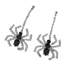 Kolczyki z pająkami dla kobiet, czarne, sześcienne, z kryształkami, wiszące, gotyckie, długie, duże, pająki, biżuteria na Halloween,