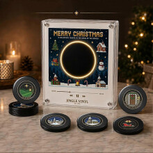 Kerst magnetische koelkastmuziekspeler met NFC, muziekdoos in vinylstijl met ledverlichting, inclusief 9 vervangbare muziekschijven.