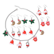 Christmas Necklace Earring Sets Christmas Tree/Santa/Snowman/Bells Dangle Earrings Necklaces Festival Present for Women  A