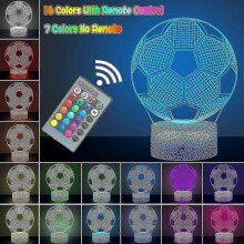 3D futbalová ilúzia lampa 16 farieb diaľkové ovládanie nočné svetlo do chlapčenskej izby