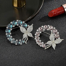 Broche redondo chapado en oro de 18 quilates, pin de solapa con diamantes de imitación y cristales, joyería, regalos para mujeres y hom