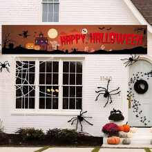 Baner na Halloween „Cukierek albo psikus”, wesoła dekoracja na Halloween do domu, dynia, nietoperz, duch, nadruk, tło, akcesoria na im