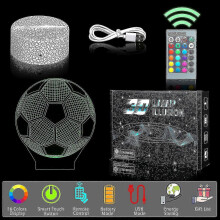 3D Soccer Illusion Lamp 16 Color Change Remote Control Boys Room Night Light