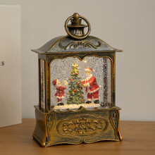 22cm Dual Powered Gold Santa Christmas Water Spinner Lantern