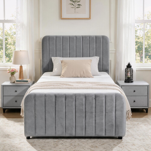 Comfy Living (Light Grey, 3ft Single) Brushed Velvet Gas Lift Ottoman Bedframe 1