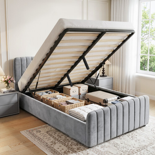 Comfy Living (Light Grey, 3ft Single) Brushed Velvet Gas Lift Ottoman Bedframe
