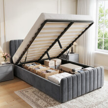 (Dark Grey, 3ft Single) Brushed Velvet Gas Lift Ottoman Bedframe