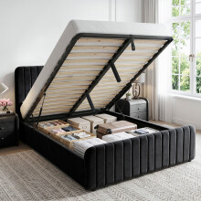 (Black, 4ft6 Double) Brushed Velvet Gas Lift Ottoman Bedframe