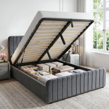 (Dark Grey, 5ft King Size) Brushed Velvet Gas Lift Ottoman Bedframe