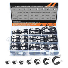 Kit de 60 colliers de serrage en acier inoxydable revêtus de caoutchouc avec vis autotaraudeuses pour le montage de câbles et tubes (multicolore)