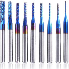 10pc Nano Blue Coated CNC End Mill Router Bit Set 1/8 Inch Shank