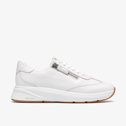 Clarks (Standard, 3 (Adults')) Code R Run White Leather