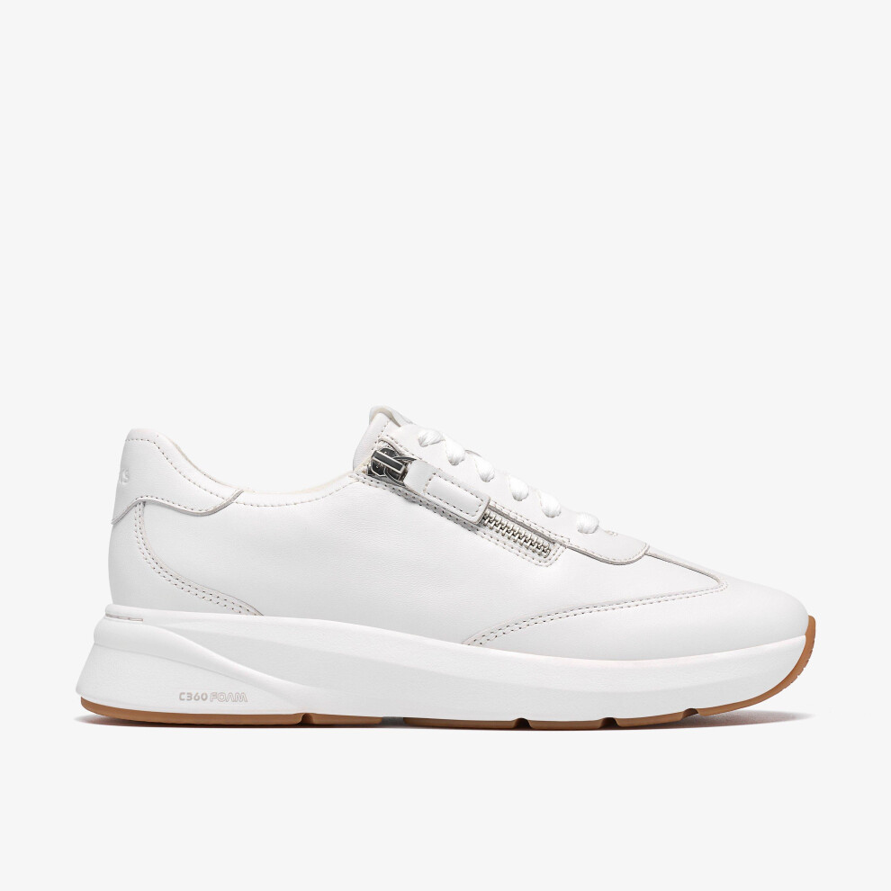 Clarks Women's Code R Run White Leather Trainers, Lace Up | Size: 8-Standard Fit - Image 2