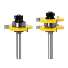 8mm Shank T-Shape Router Bit Set 3 Teeth Tongue & Groove Woodworking Cutter