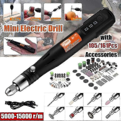 Mini Drill Kit 105Pieces Cordless Rotary Tool 3-Speed with LED Light 5V 1