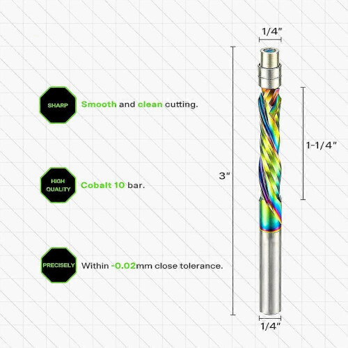 Compression Flush Trim Router Bit Extra Long 1/4 Shank Coated Carbide Bottom Bearing CNC 2