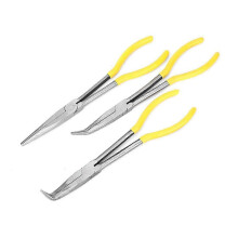 LINJOU 3pcs Carbon Steel Extra Long Angled Tip Nose Pliers Set Electrician Craft Tool