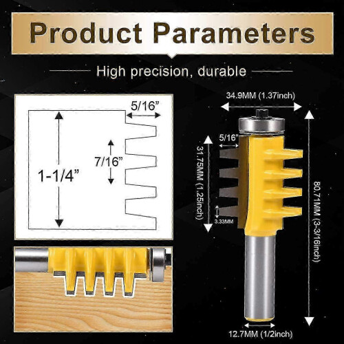 Reversible Glue Joint Cutter 1/2" Shank Router Bit Countersink 1-3/8" 1-1/4" Deep 25-26s 1