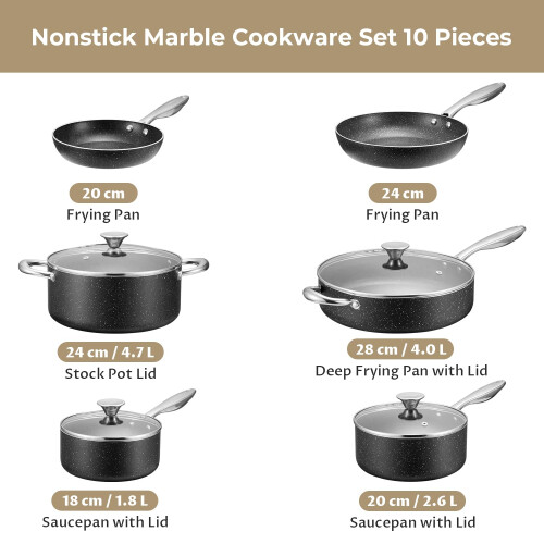 Fadware Induction Hob Pan Set 10 PCS, Large Granite Non-Stick Pots and Pans 1