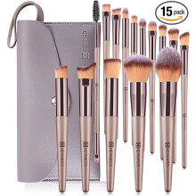HEYMKGO Makeup Brushes Set 15 Pcs Professional Champagne Gold Make Up Brushes with Cosmetics Bag for Foundation, Blush, Eyeshadow & Eyeliner