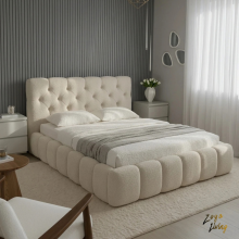 (3ft Single(No Mattress), Mink(with Gaslift)) Luxury Teddy Boucle Fabric Bed Frame Upholstered Ottoman Gas Lift Storage 4FT6