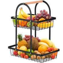 CHULIN Etagere f?r Obst, Obstkorb Etagere 2 St?ckig Obstkorb Schwarz Obstschale Etagere mit Holzgriff Praktisch Obstst?nder f?r Snacks zu Hause,
