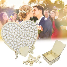 Zuxbolf Hochzeit G?stebuch Holz Hochzeitsg?stebuch mit Herzrahmen & 60 Holzherzen Personalisierbares 3D G?stebuch Alternative f?r Hochzeit