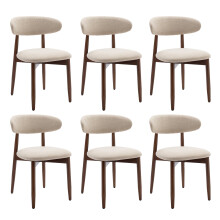 (Beige, 56.4x52.6x81.0 cm) SMARTUE Wooden Dining Chairs Set of 6, Upholstered Farmhouse Kitchen Chairs with Foot Pegs