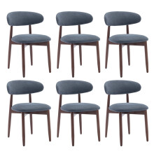 (Blue, 56.4x52.6x81.0 cm) SMARTUE Wooden Dining Chairs Set of 6, Upholstered Farmhouse Kitchen Chairs with Foot Pegs