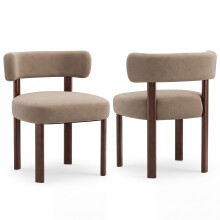 (Khaki, 56.5x54.5x74.0 cm) SMARTUE Dining Chairs Set of 2, Mid-Century Fabric Chairs with Curved Back and Wooden Legs