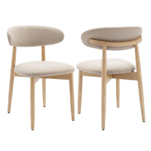 (Beige, 56.4x52.6x81.0 cm) SMARTUE Wooden Dining Chairs Set of 2, Upholstered Farmhouse Kitchen Chairs with Foot Pegs