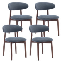 (Blue, 56.4x52.6x81.0 cm) SMARTUE Wooden Dining Chairs Set of 4, Upholstered Farmhouse Kitchen Chairs with Foot Pegs